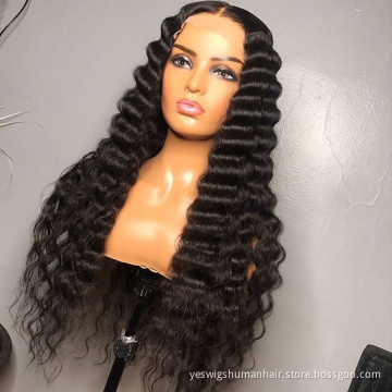 Deep Wave Lace Closure Wig Cheap Curly Brazilian 100% Virgin Natural Human Hair Wig Full Hd Transparent Lace Front Wig Vendor